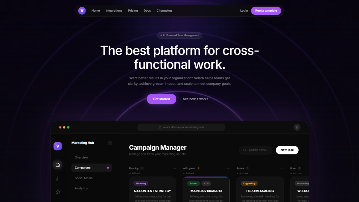 AI Task Management Hero Velara