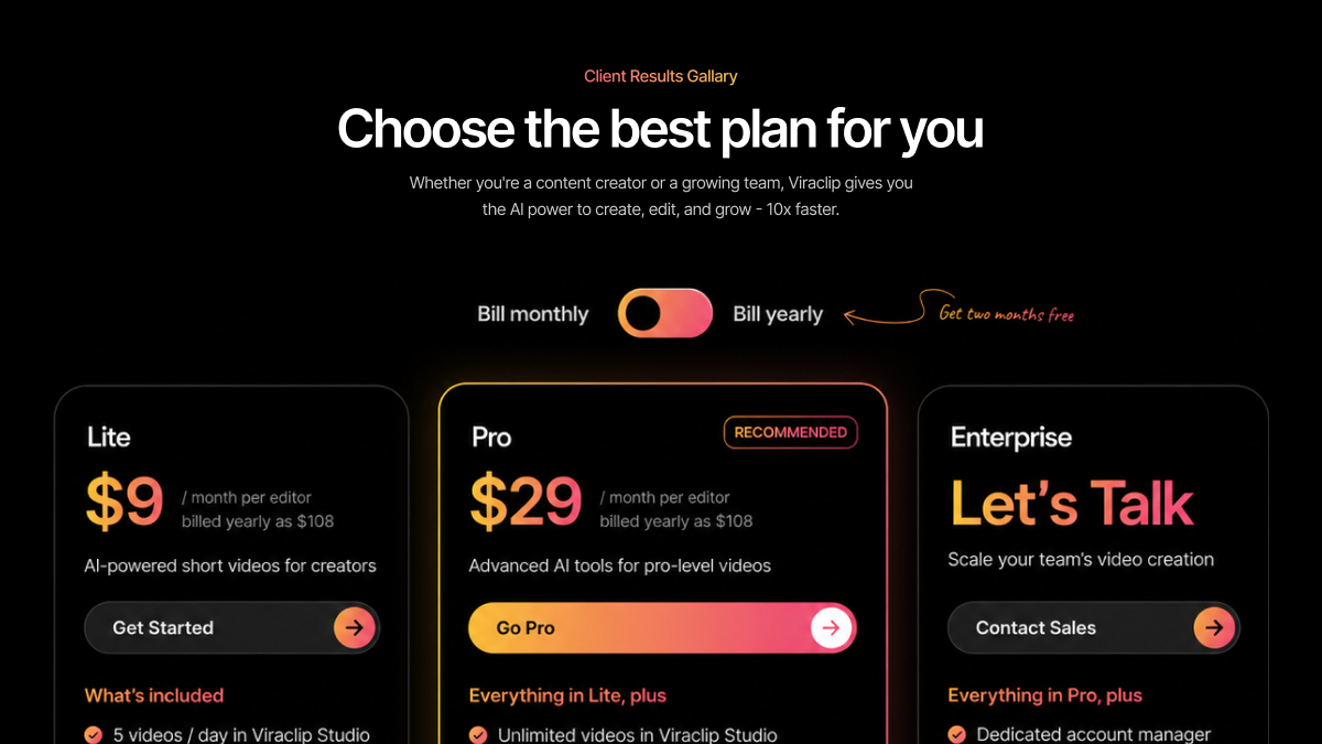 Pricing Plan - Viraclip
