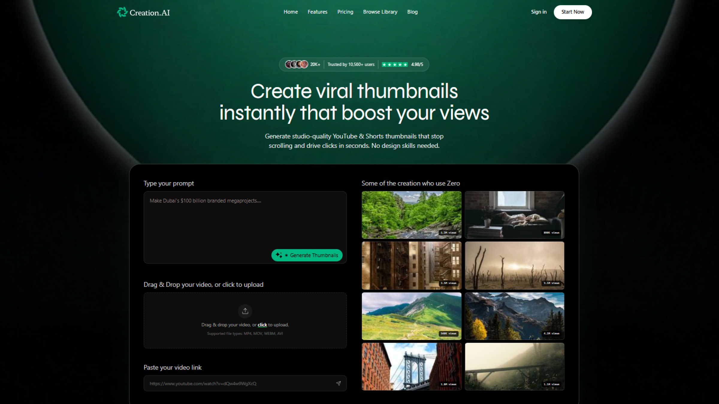 AI Thumb Generator Landing Page - CreationAl