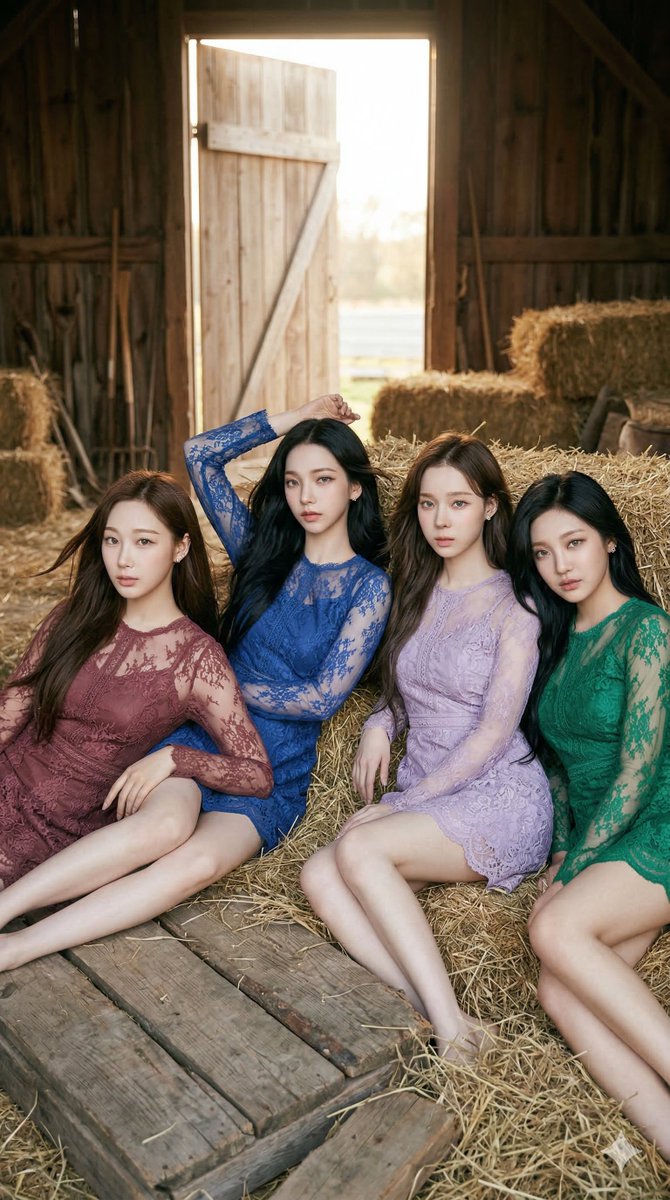 aespa in Lace Minidresses at a Rustic Barn