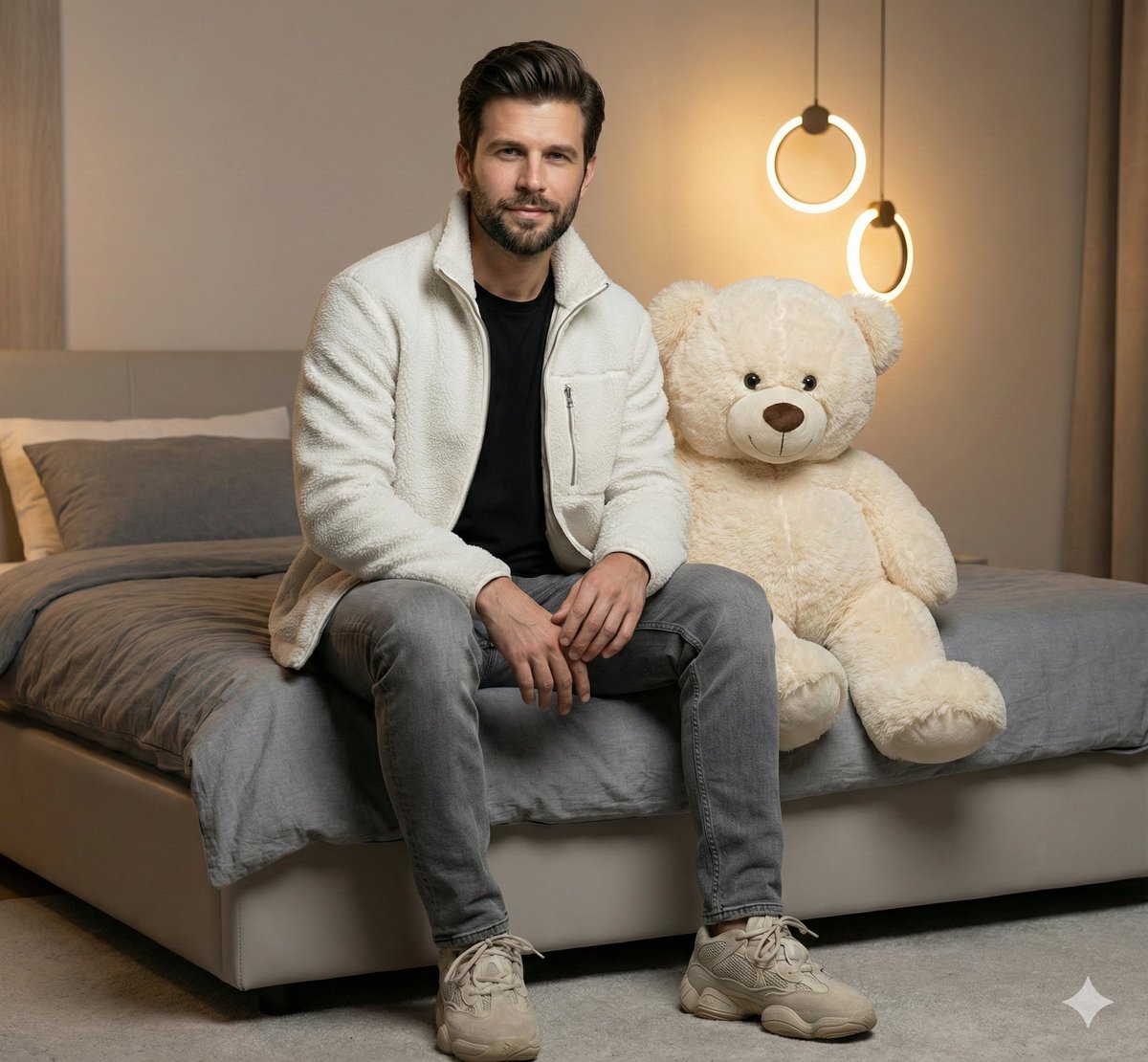 Realistic Portrait of Man with Teddy Bear