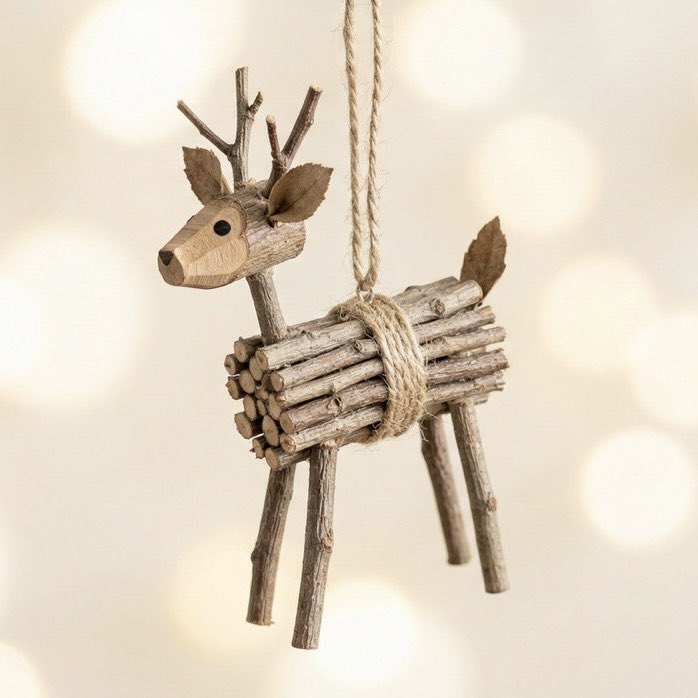 Rustic Twig Reindeer Christmas Ornament