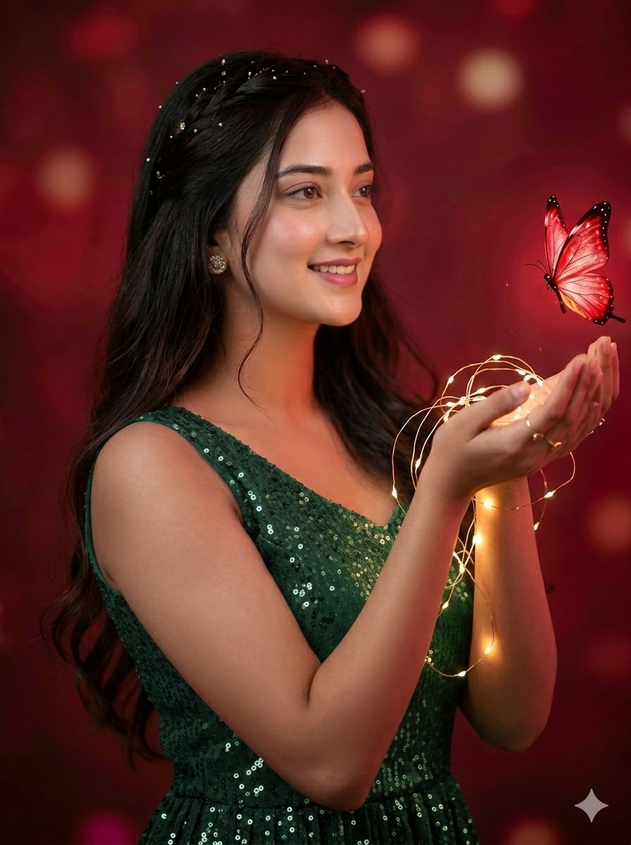 Dreamy nocturnal portrait with fairy lights