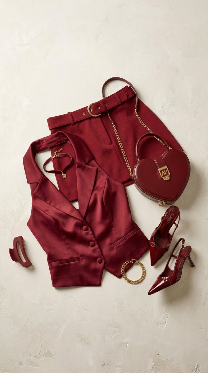 Crimson Fashion Editorial Studio Look Integration Prompt