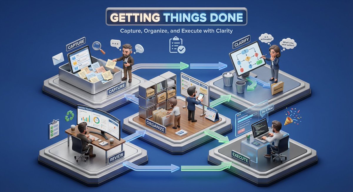 3D isometric miniature diorama showcasing the productivity system