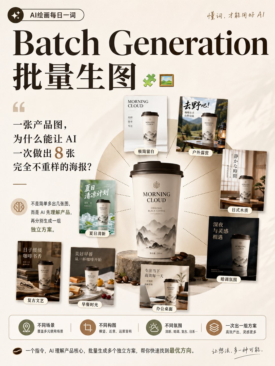 一张产品图,能让 AI 一次做出 8 张完全不重样的海报?