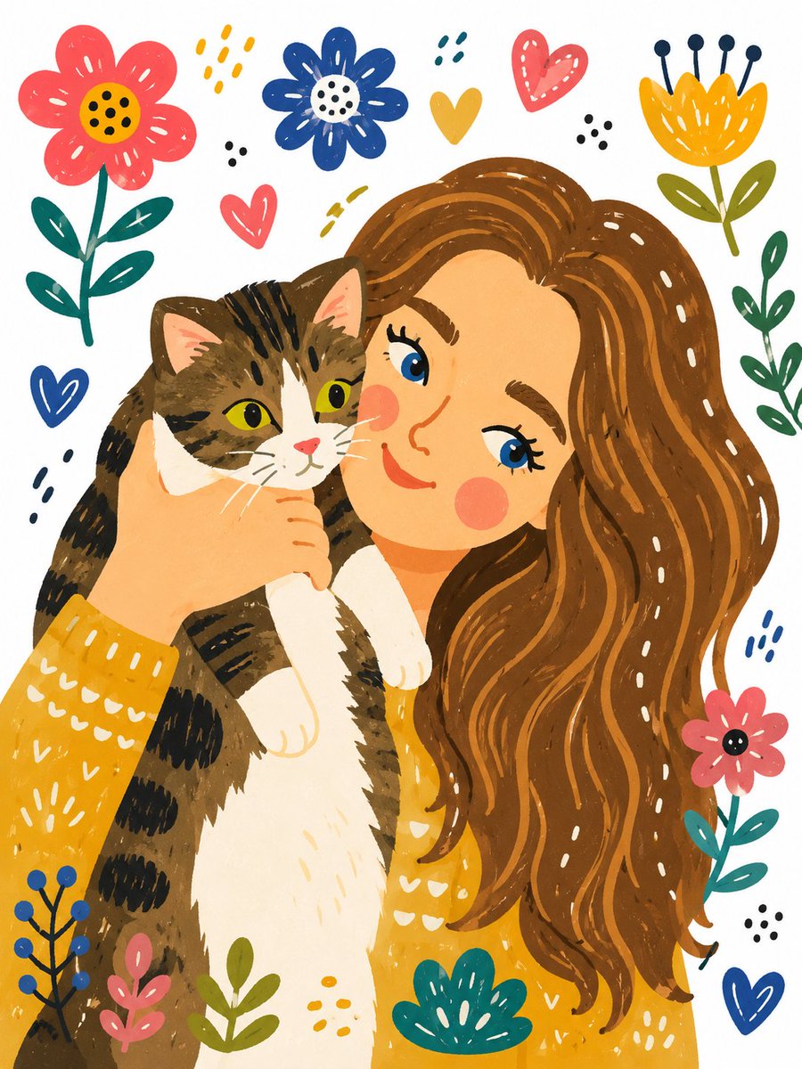 猫插画涂鸦温暖可爱