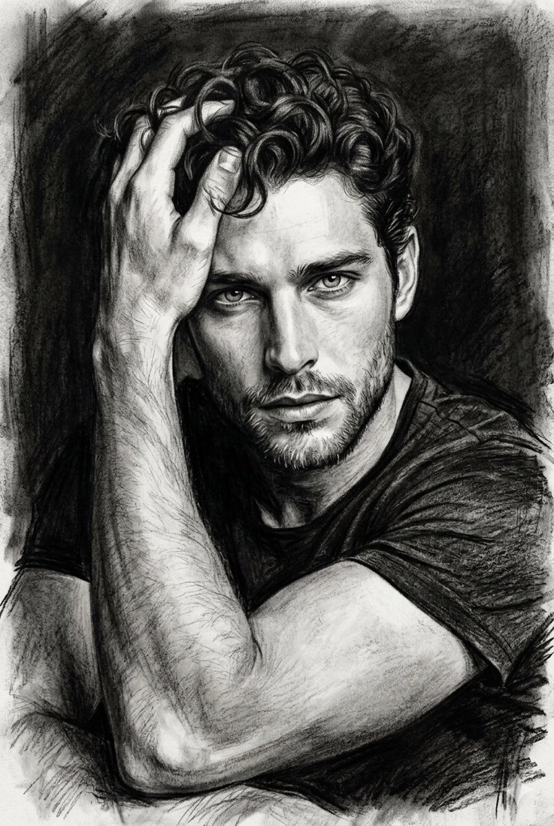 Hyper-Realistic Charcoal Pensive Portrait