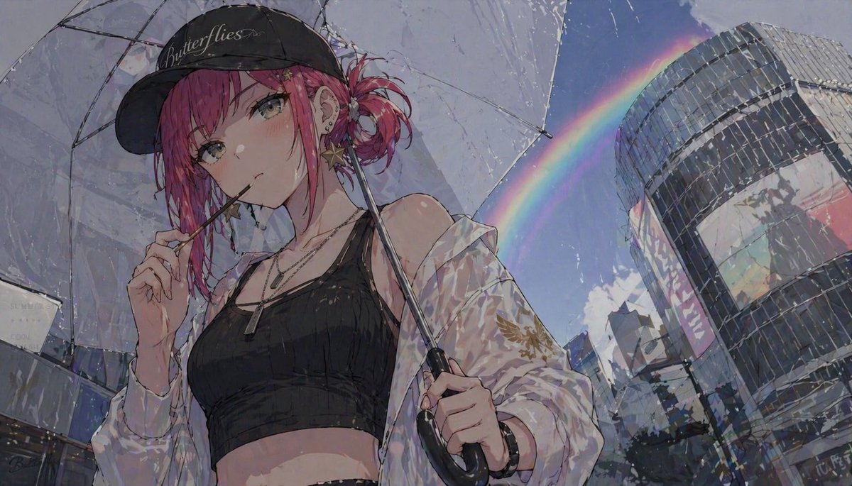 女性动漫插画雨城市优雅