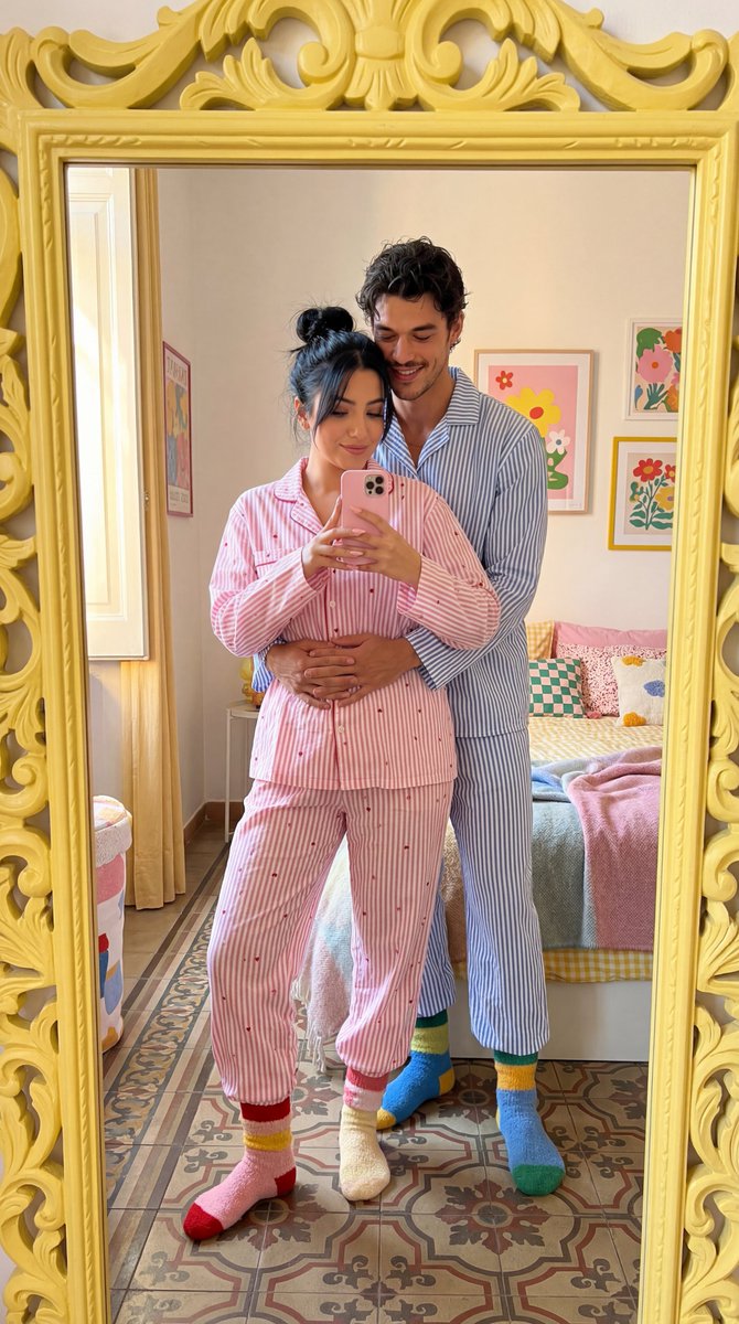 Matching Pajamas Mirror Selfie