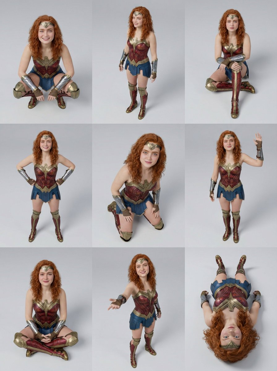 3x3 Character Pose Study Grid (Sadie Sink)