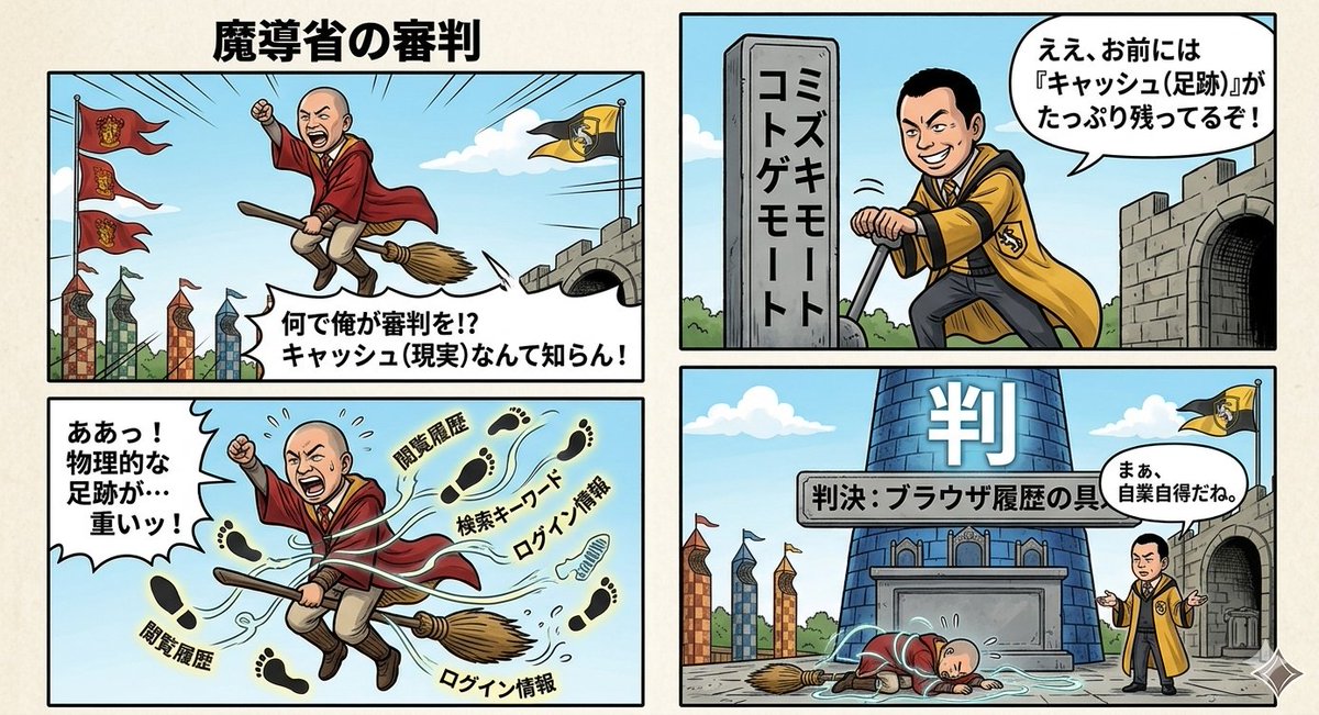 Four-Panel Manga Prompt: Judgment of the Ministry of Magic