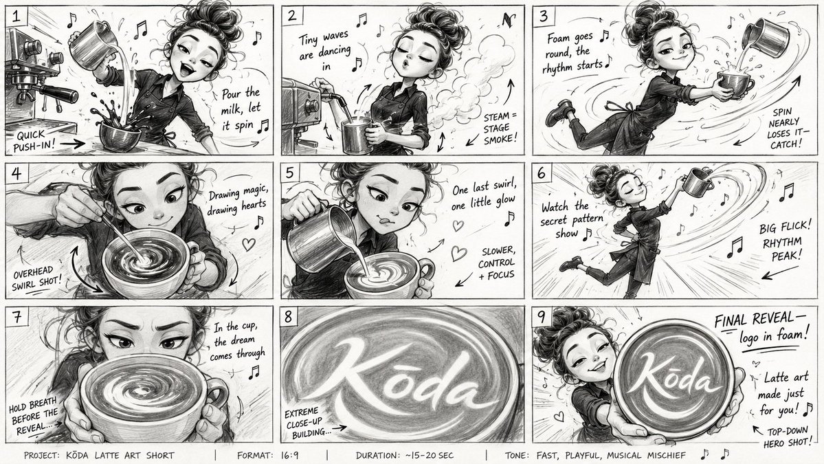 Latte Art Storyboard Sketch Sequence