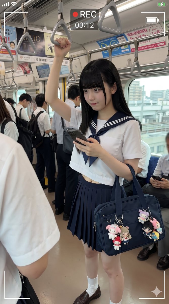 日本火车女学生手机录制