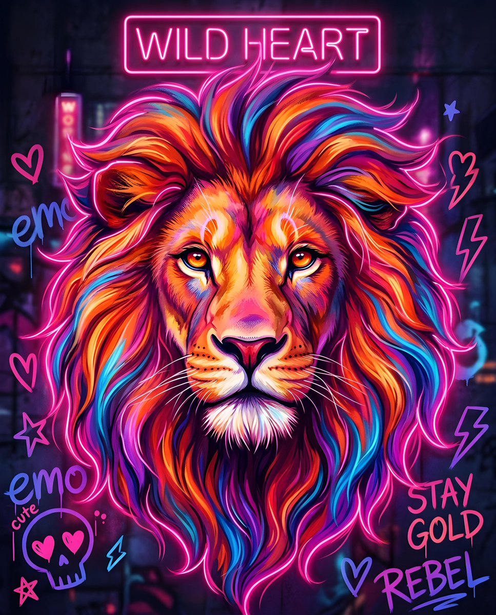 Vibrant Neon Majestic Lion