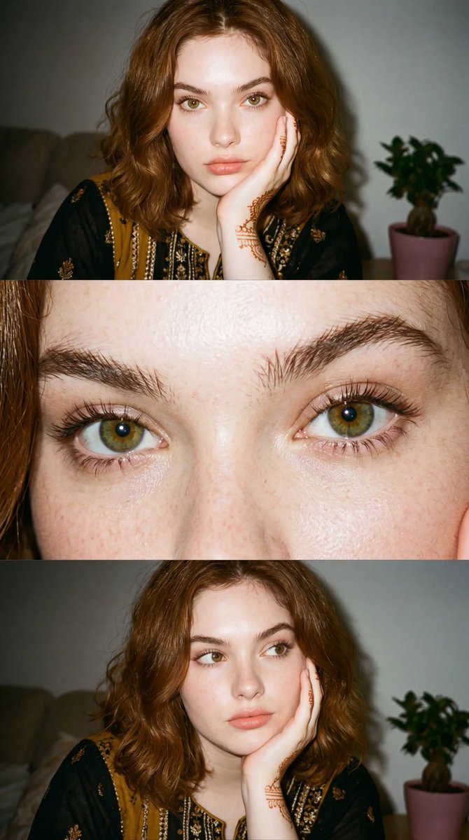35mm Film Aesthetic Triple-Panel Portrait
