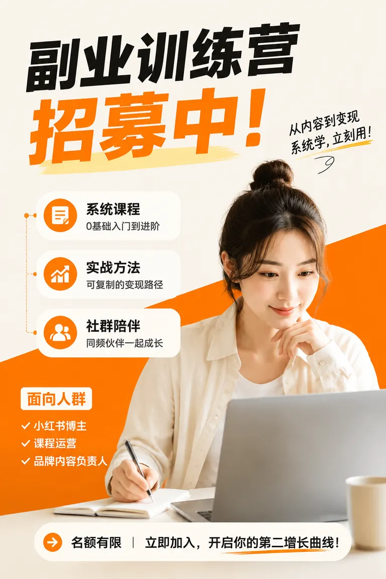 小红书封面视觉导演 · 爆款标题封面 副业训练营招募笔记