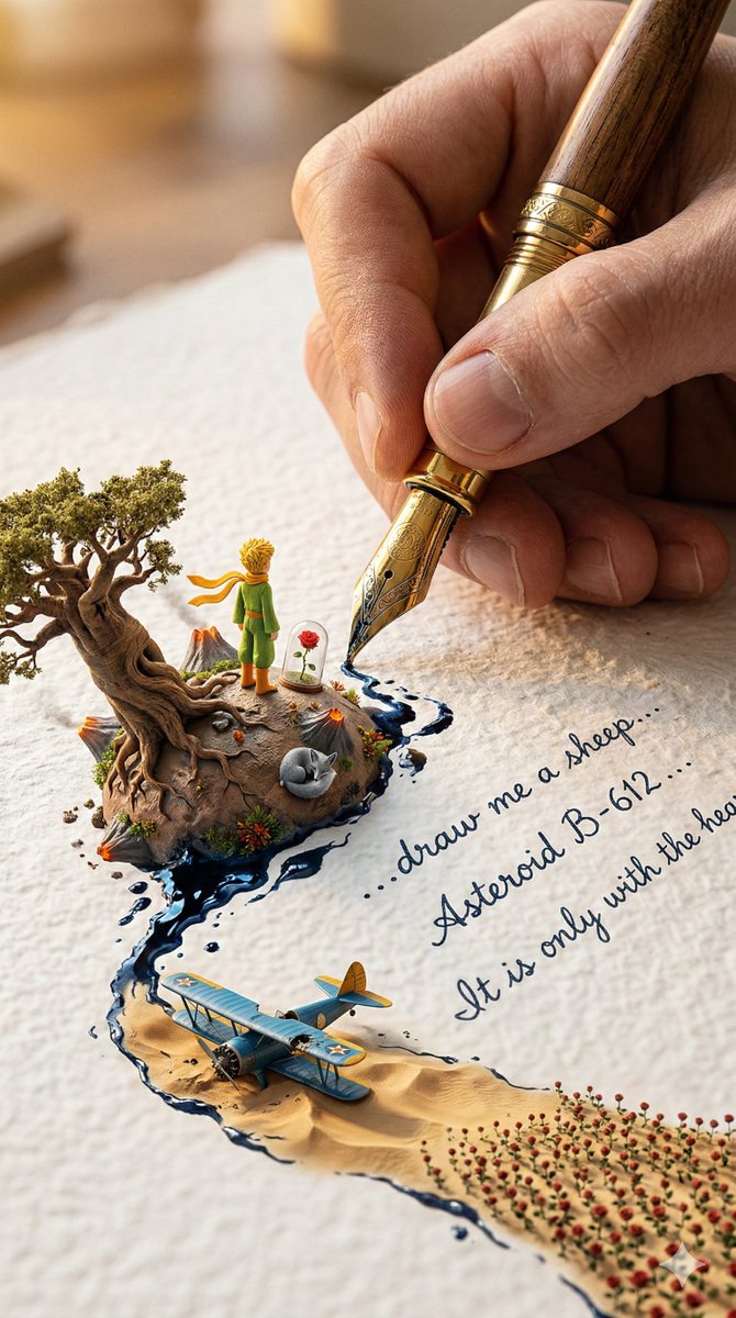 A colossal hand gripping an enormous vintage fountain pen, captured