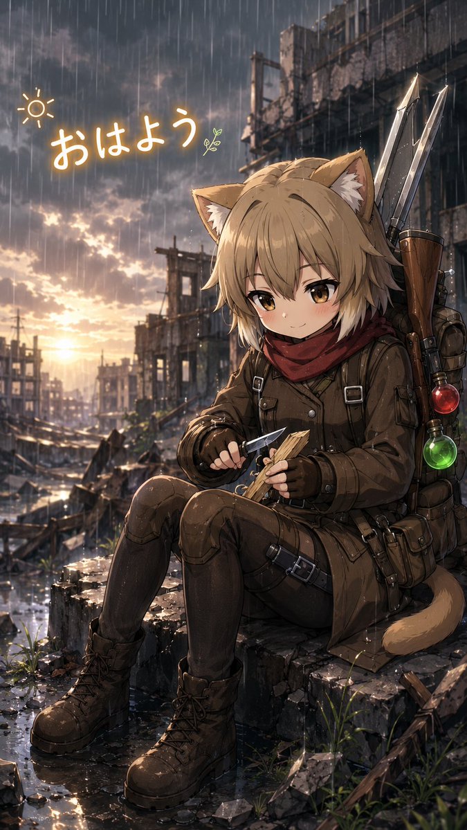 少女动漫插画雨城市可爱