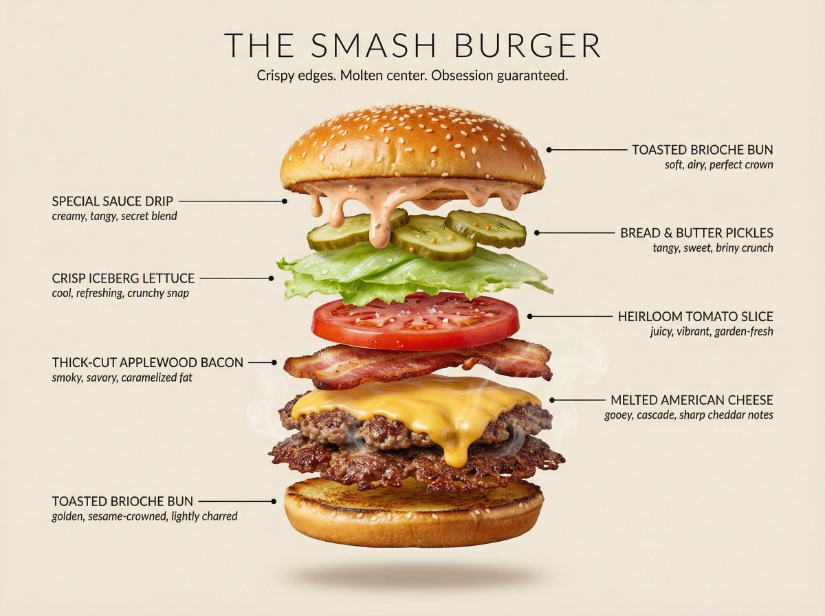 Hyperrealistic Exploded Ingredient Stack Diagram