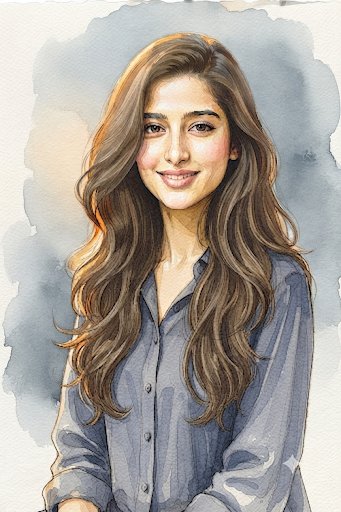Chestnut Brown Hair Portrait Watercolor Background