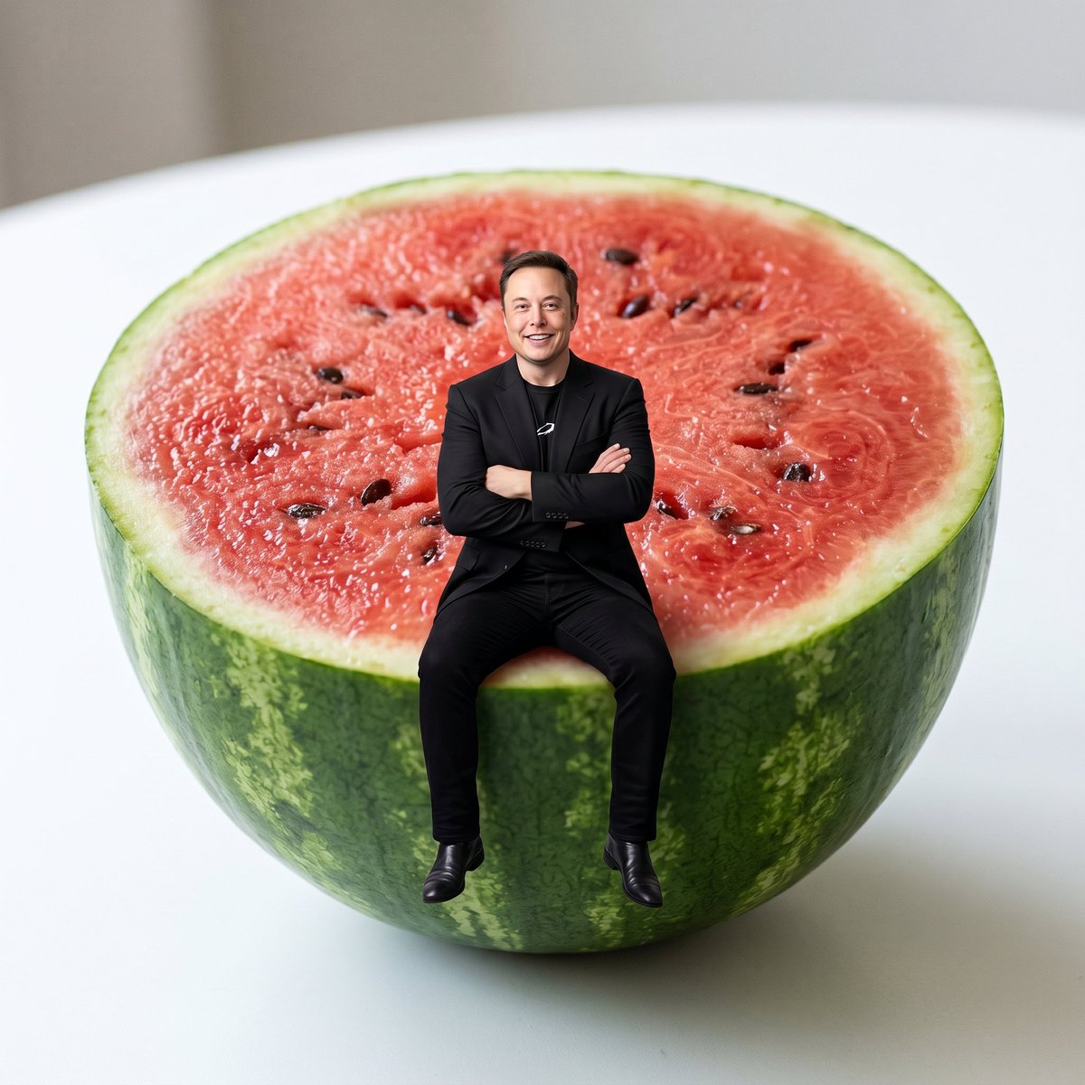 Miniature Person Sitting on Watermelon