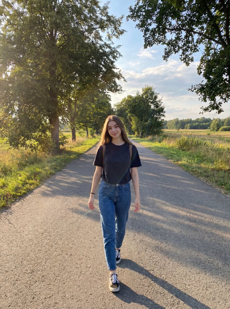 Natural Lifestyle Portrait on Country Road at Golden Hour