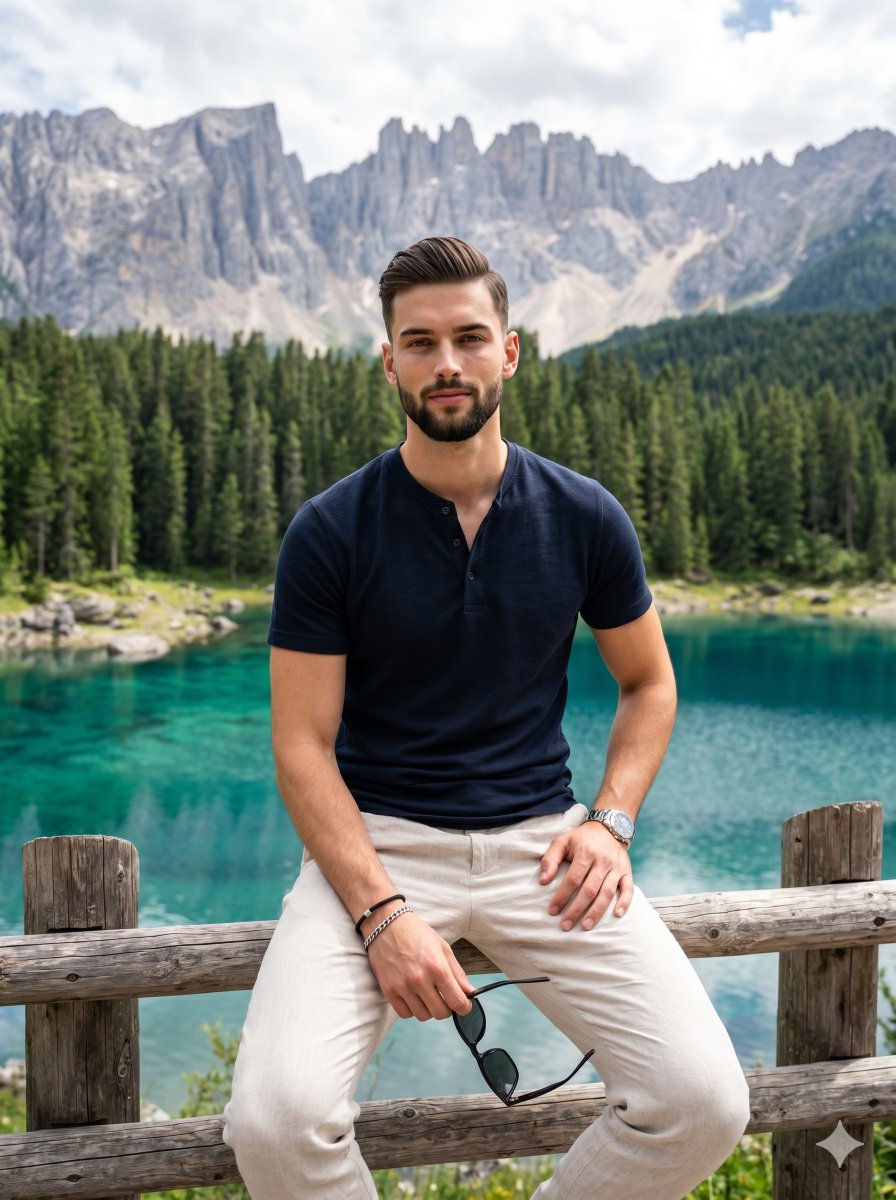 Casual Male Portrait Alpine Lake