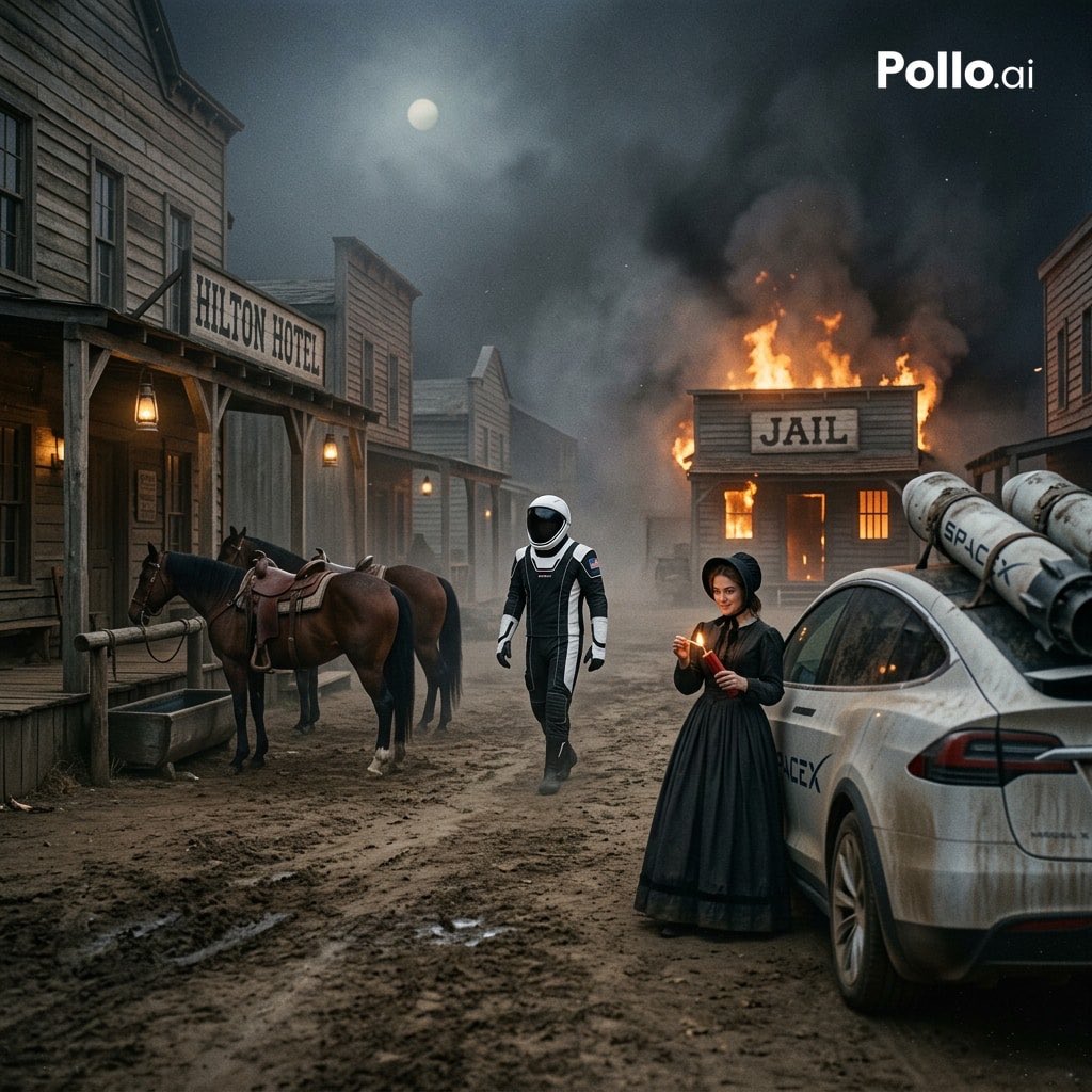 Wild West Sci-Fi Time Travel Scene Prompt