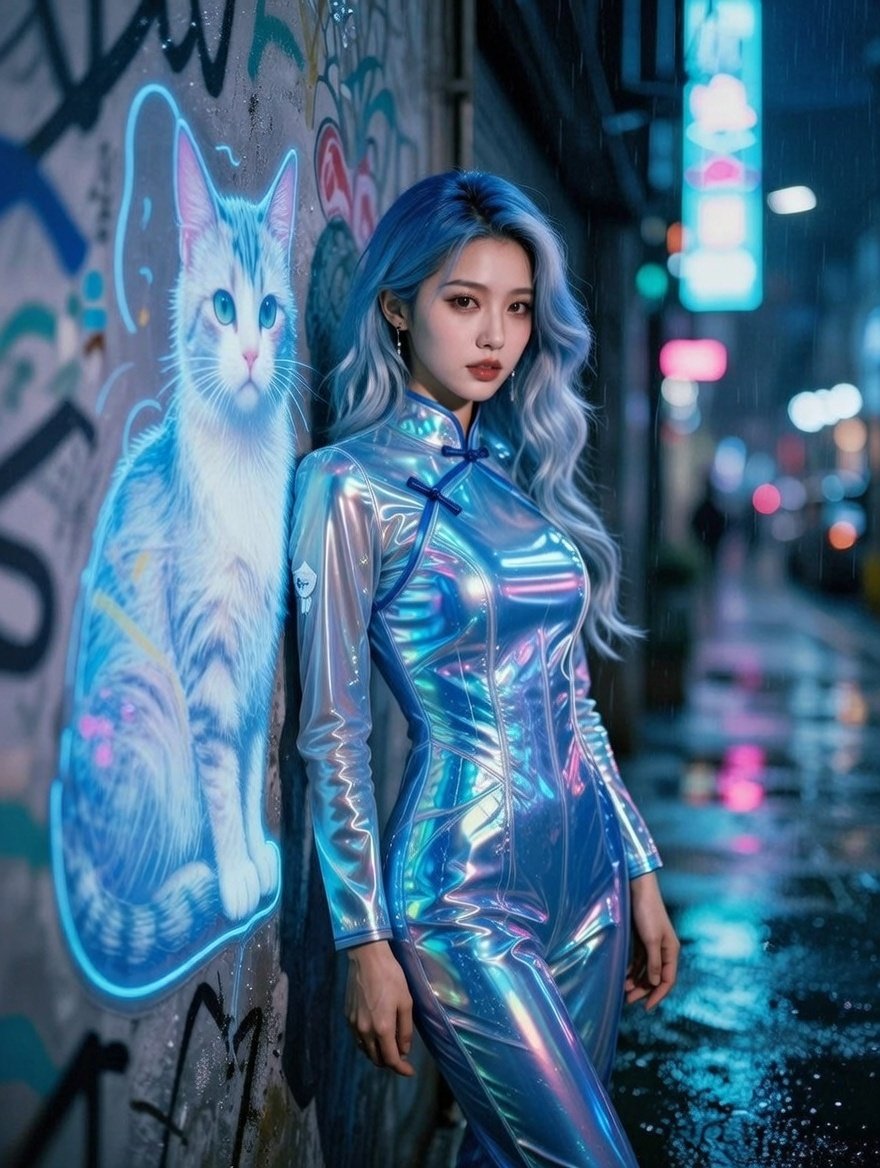 Cyberpunk Neon Alley Fashion Portrait Prompt