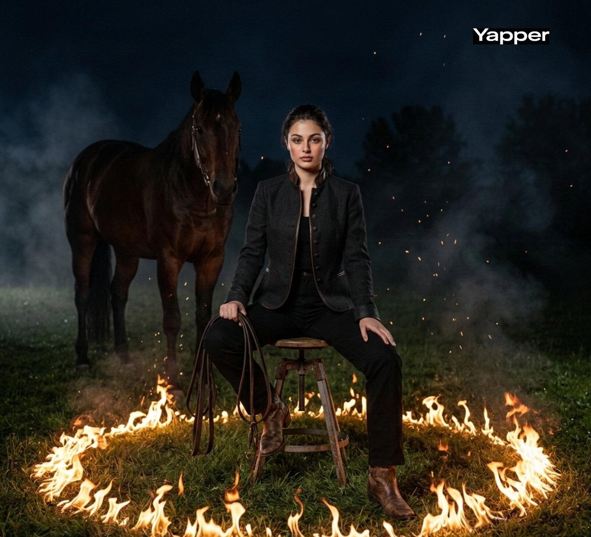 Cinematic Dark Western Portrait with Fire