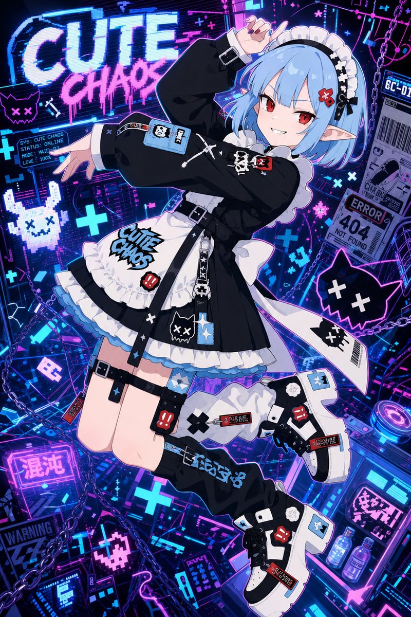 女孩动漫插画赛博朋克霓虹可爱