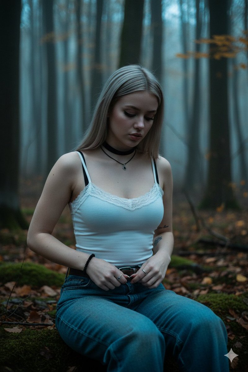 Moody Emo/Goth Portrait in Autumn Woodland with Identity Preservation