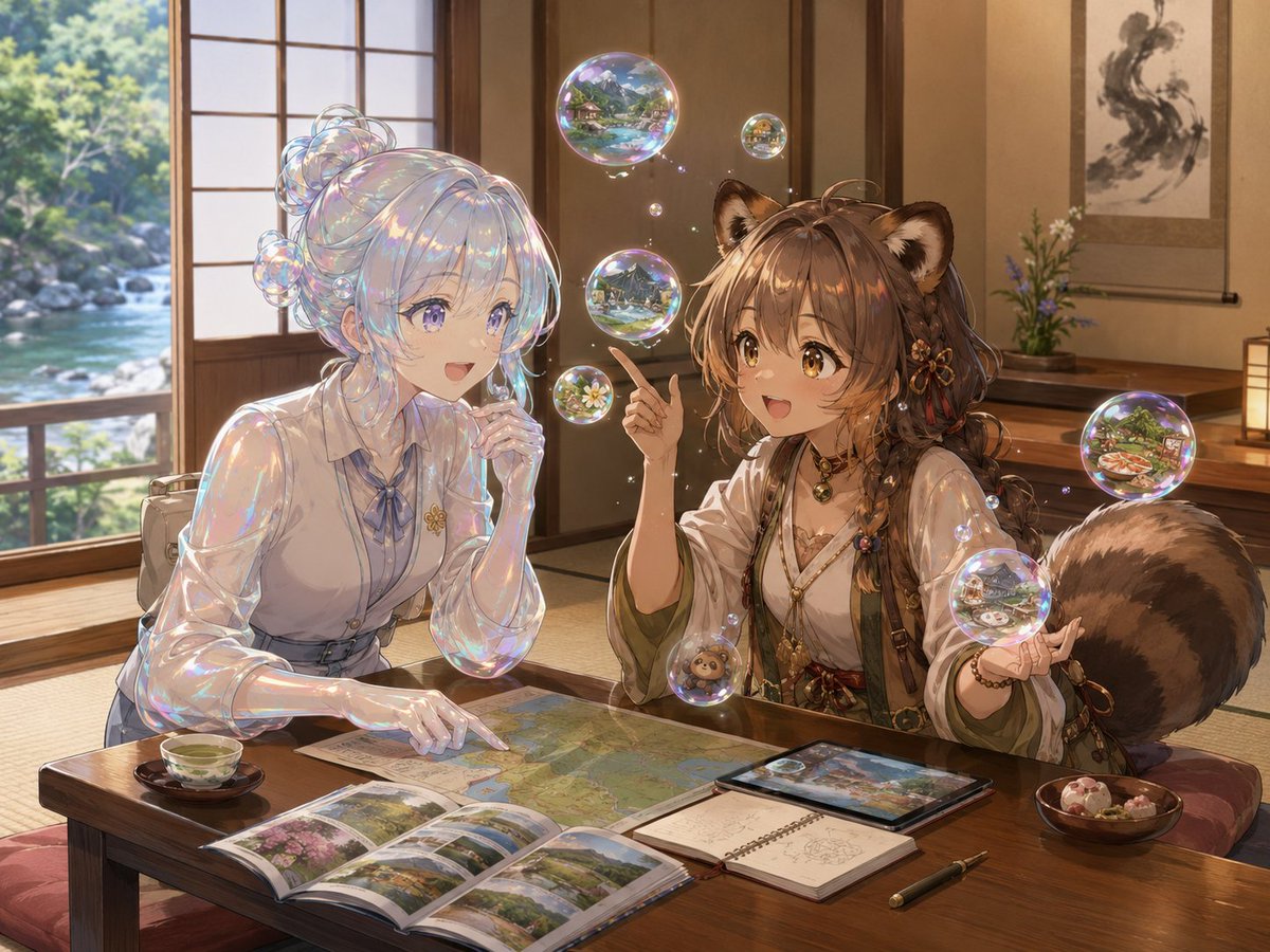 女孩动漫插画森林温暖可爱