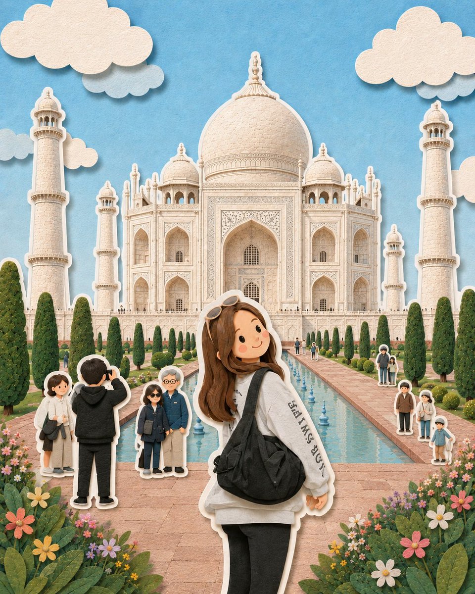 女孩插画电影感花园梦幻可爱