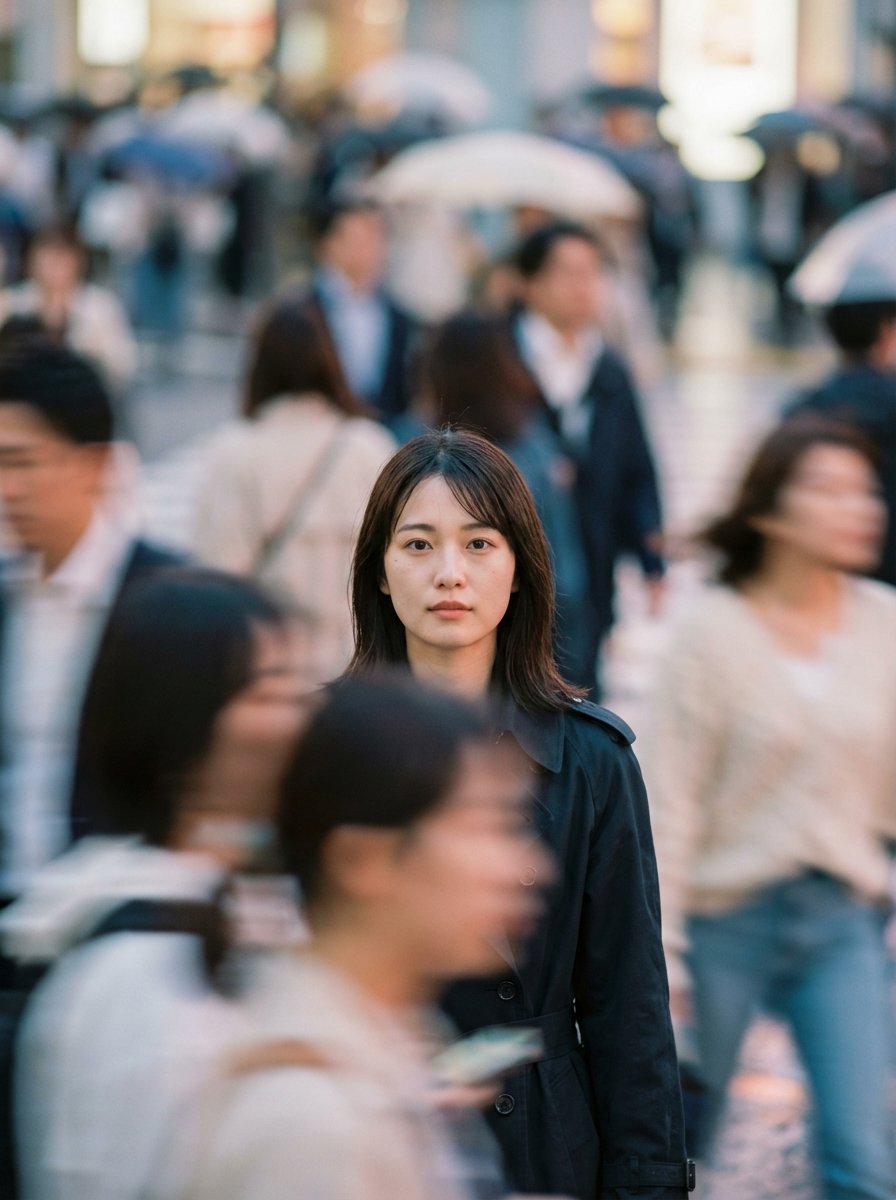 Cinematic Portrait Prompt: Focus in a Crowd