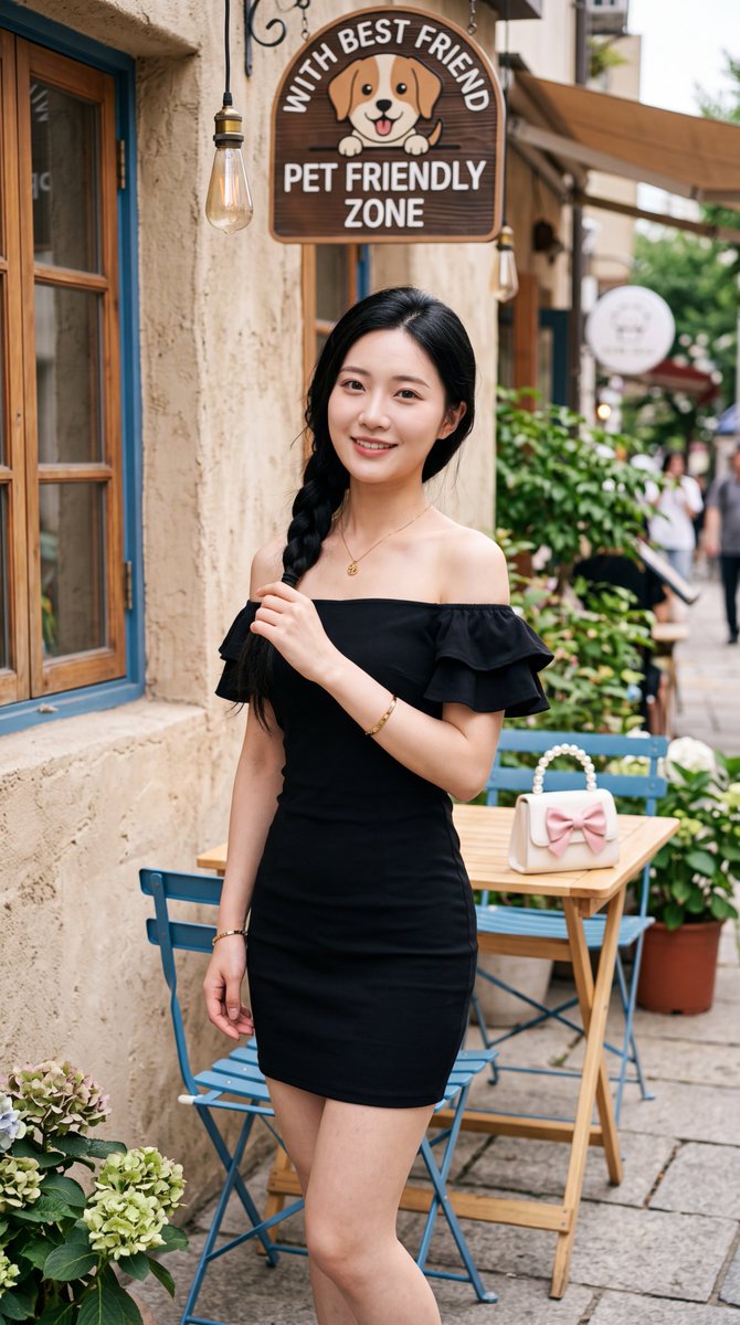 East Asian Woman at Outdoor Café