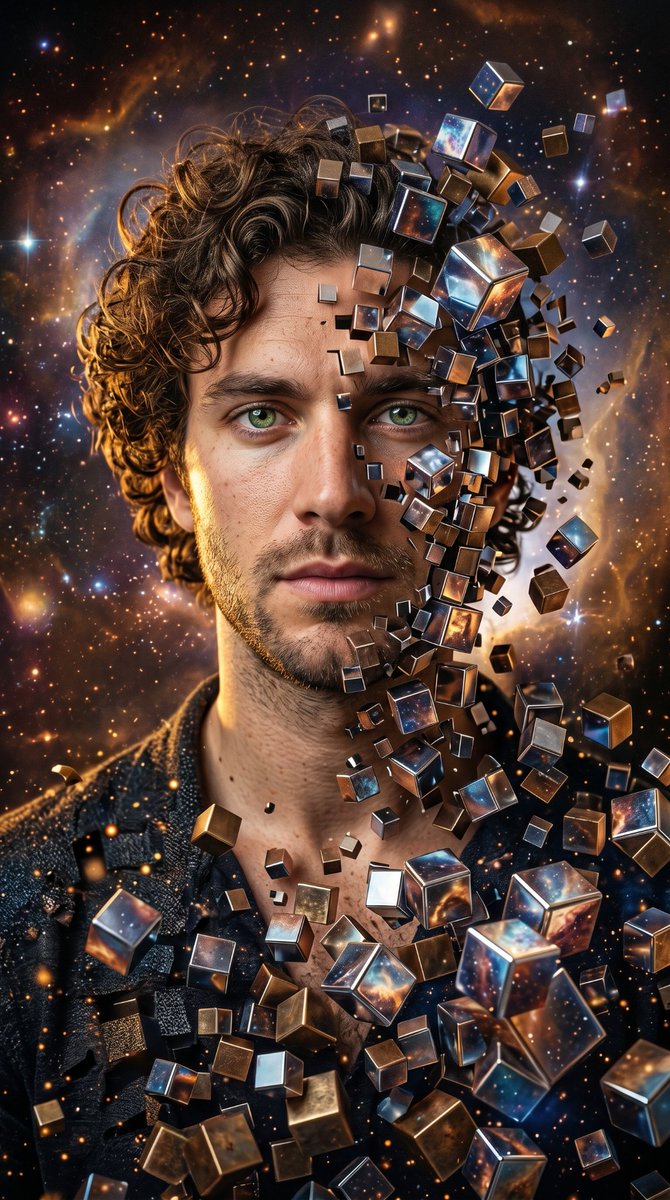 Deconstructed Metallic Cube Portrait