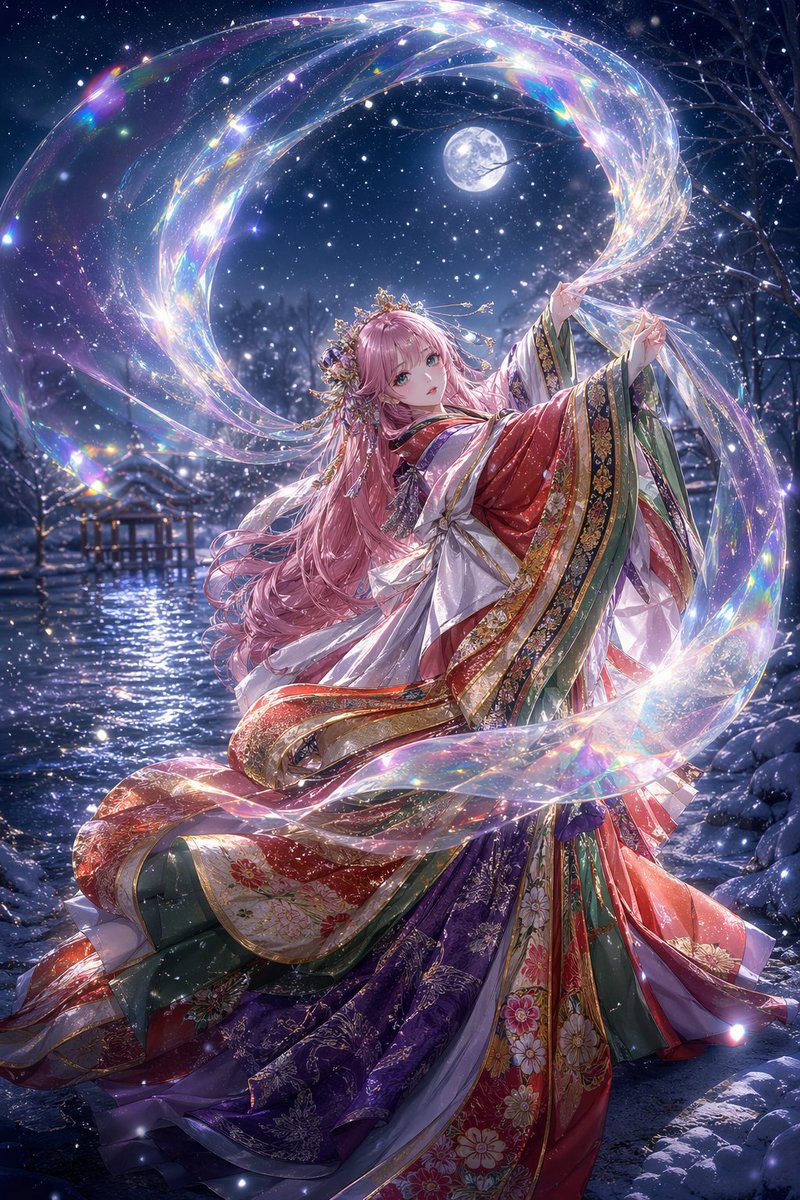 角色动漫插画夜景雪优雅