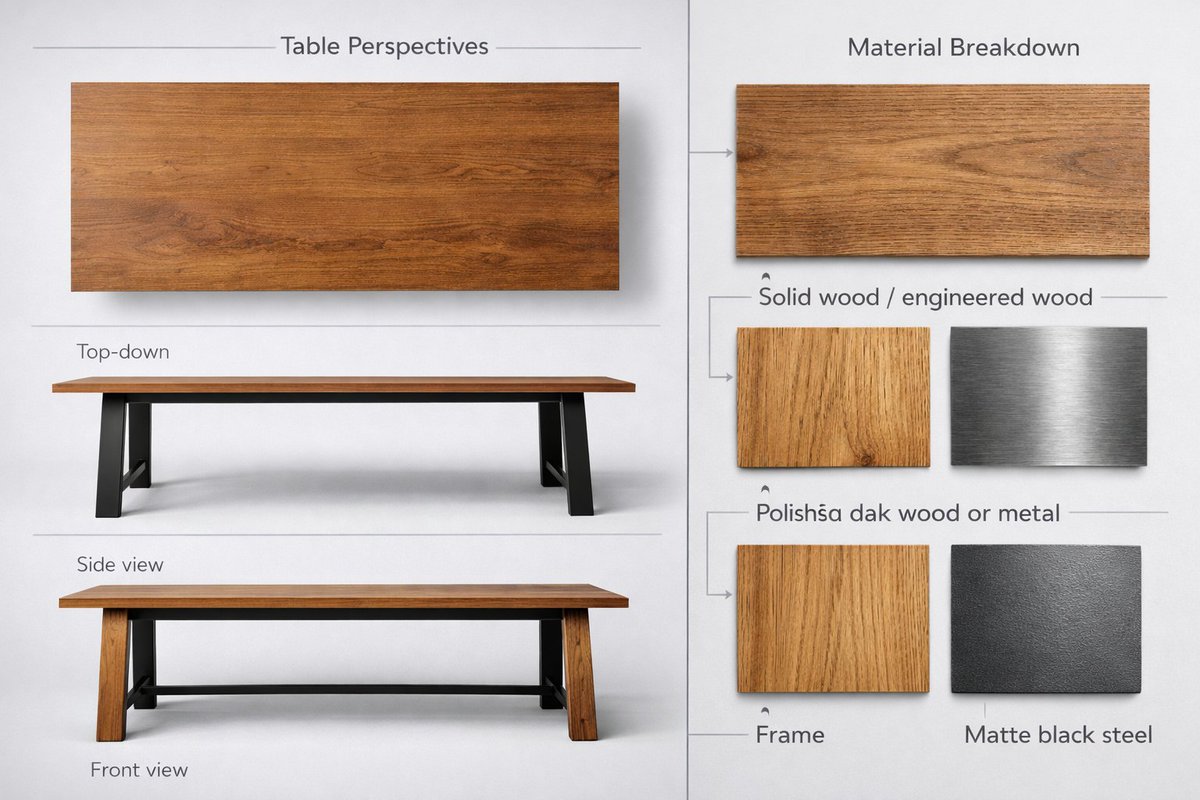 Display the full table from above, showing tabletop shape, surface