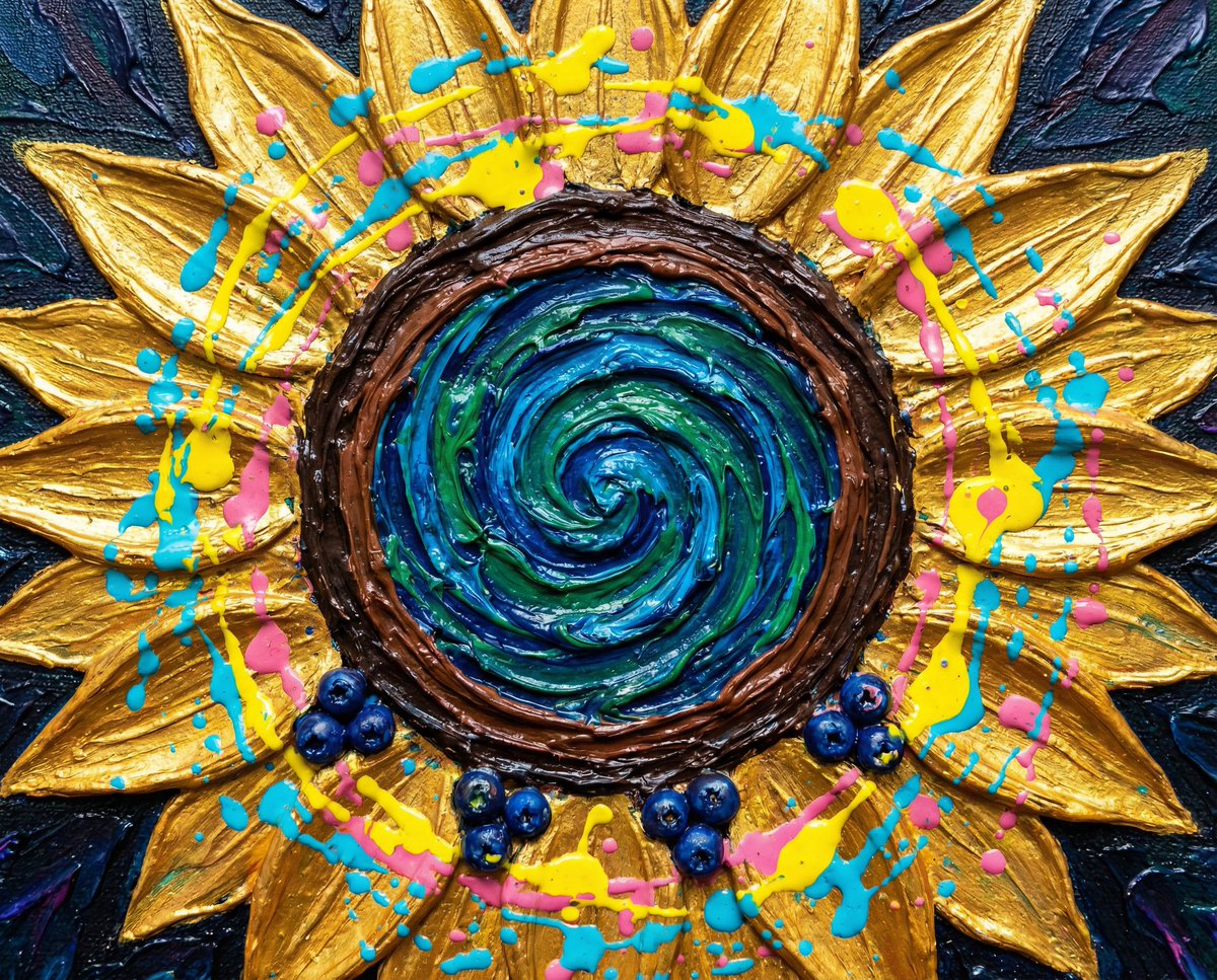 Psychedelic Impasto Sunflower Abstract