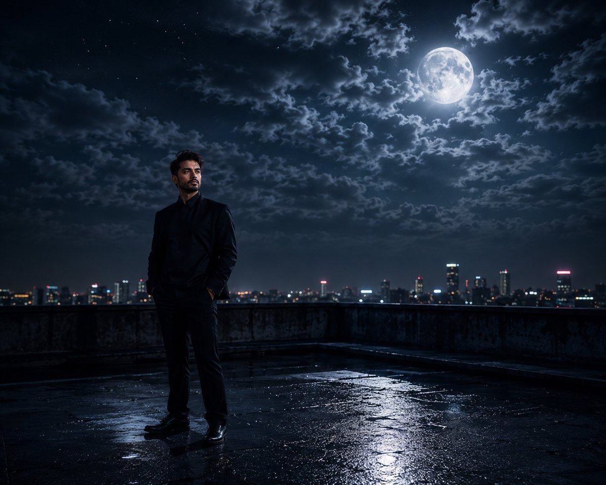 Cinematic Moonlight Rooftop Portrait Collage