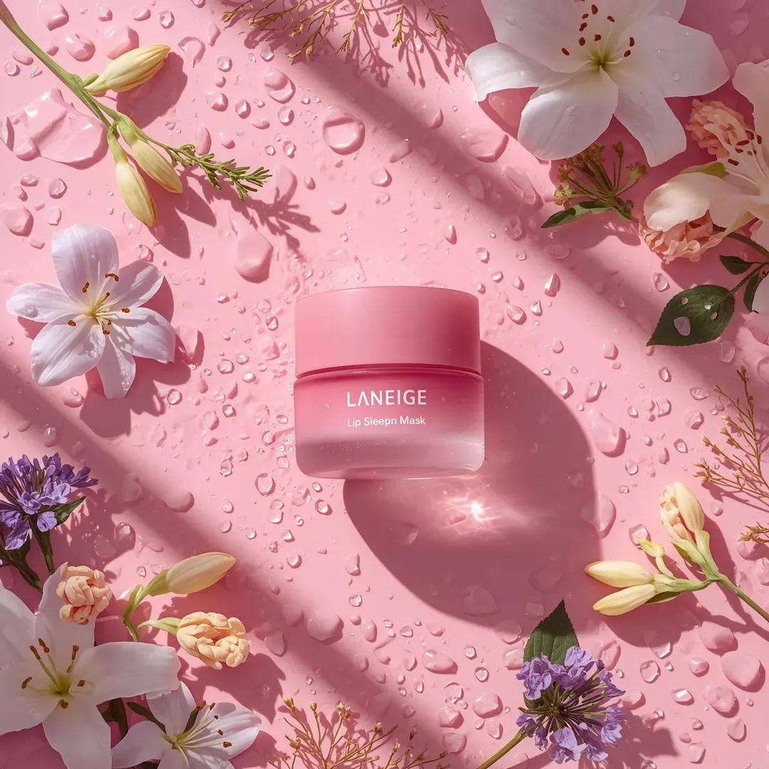 A hyper-realistic beauty product photograph of a pink jar placed at