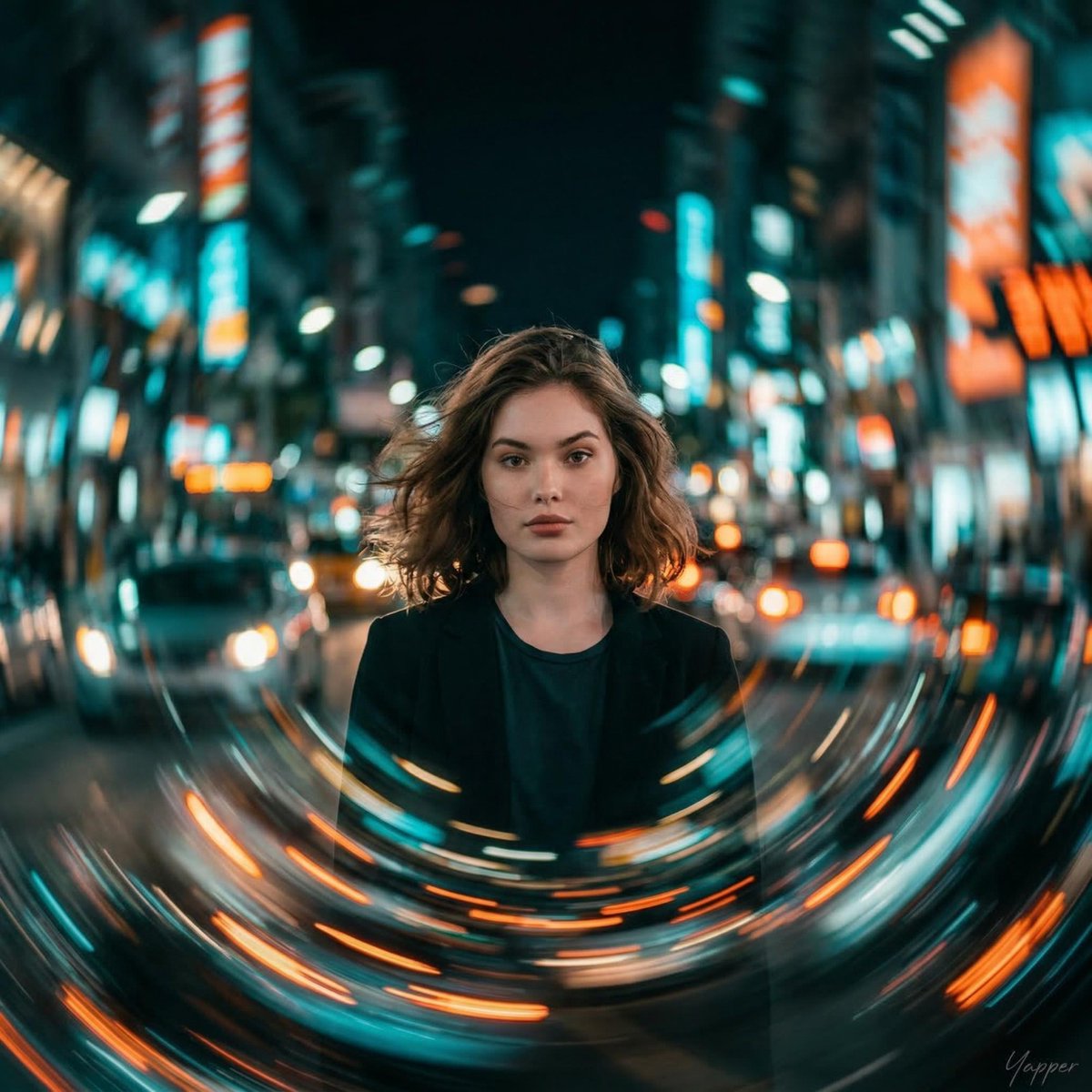 Cinematic Portrait with Motion Blur Cityscape