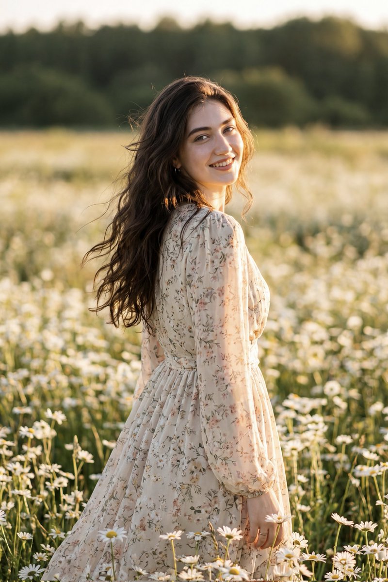 Golden Hour Daisy Field Portrait