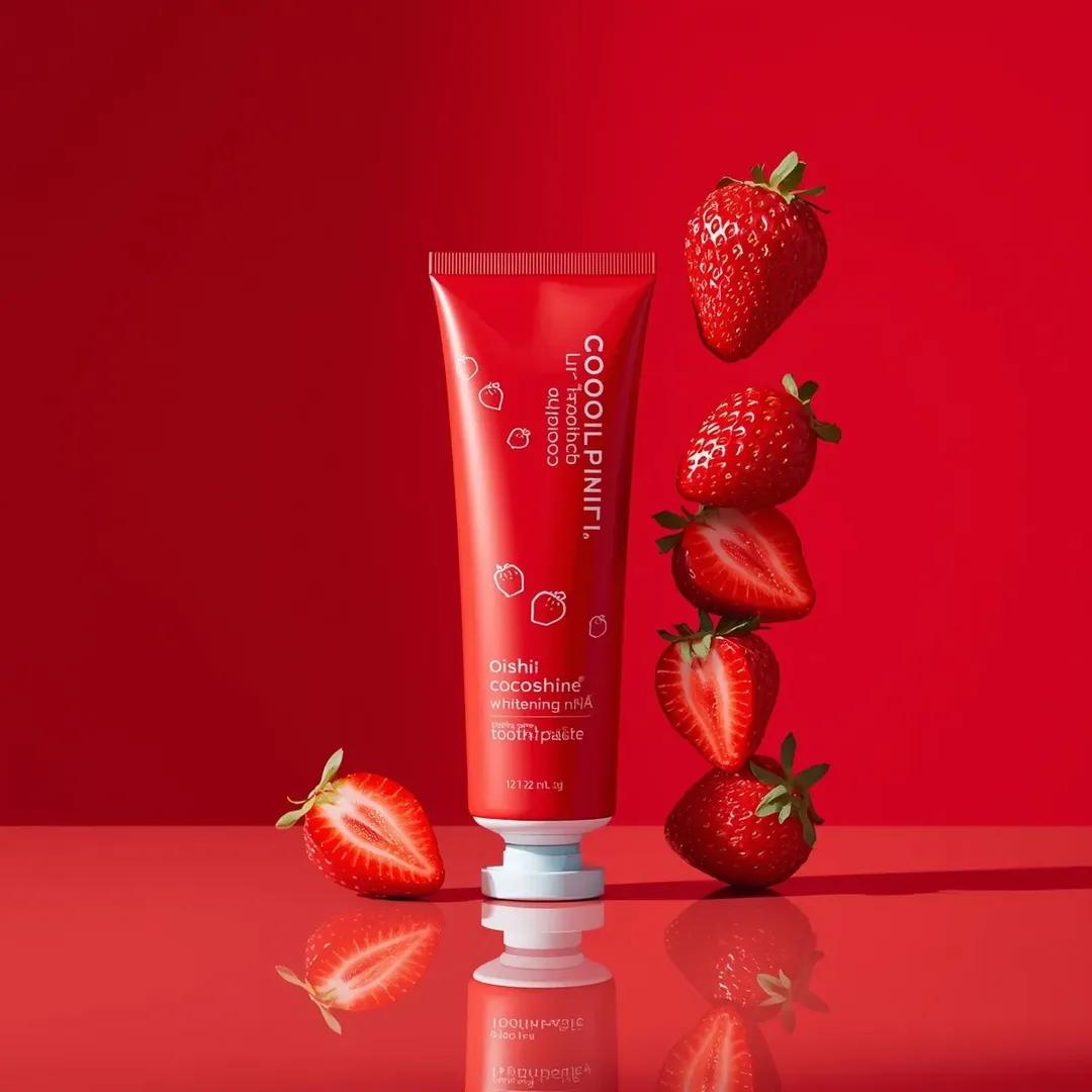 Premium Cosmetic Product Ad for Strawberry Toothpaste