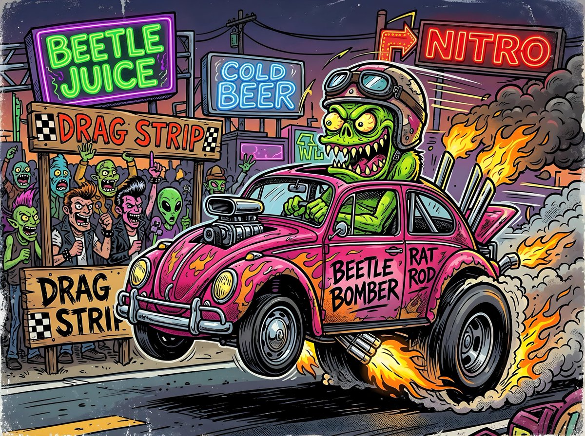Cartoon Monster Rat Rod Drag Race
