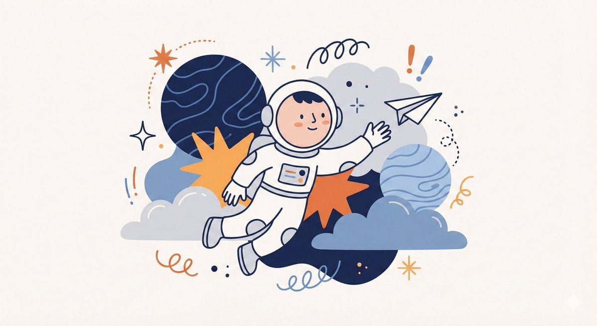 Whimsical, playful illustration featuring as the central focus