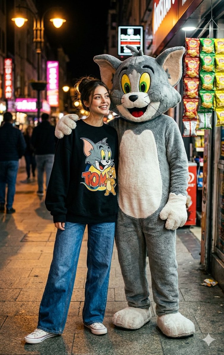 Woman and Cat Mascot Street Encounter
