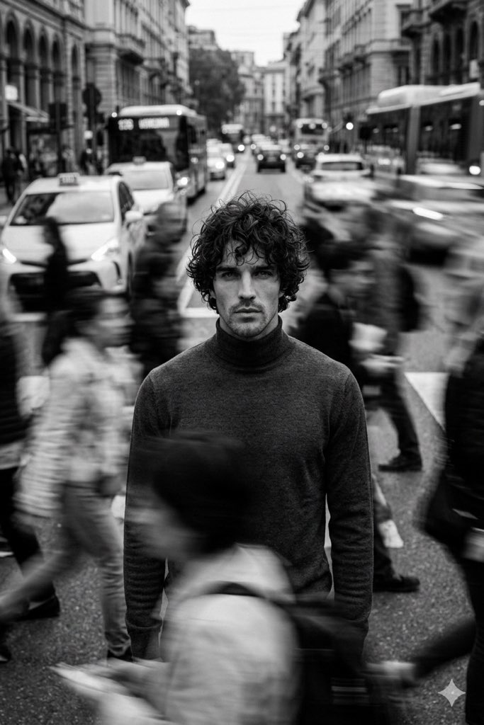 Cinematic Black and White Portrait in a Crowd